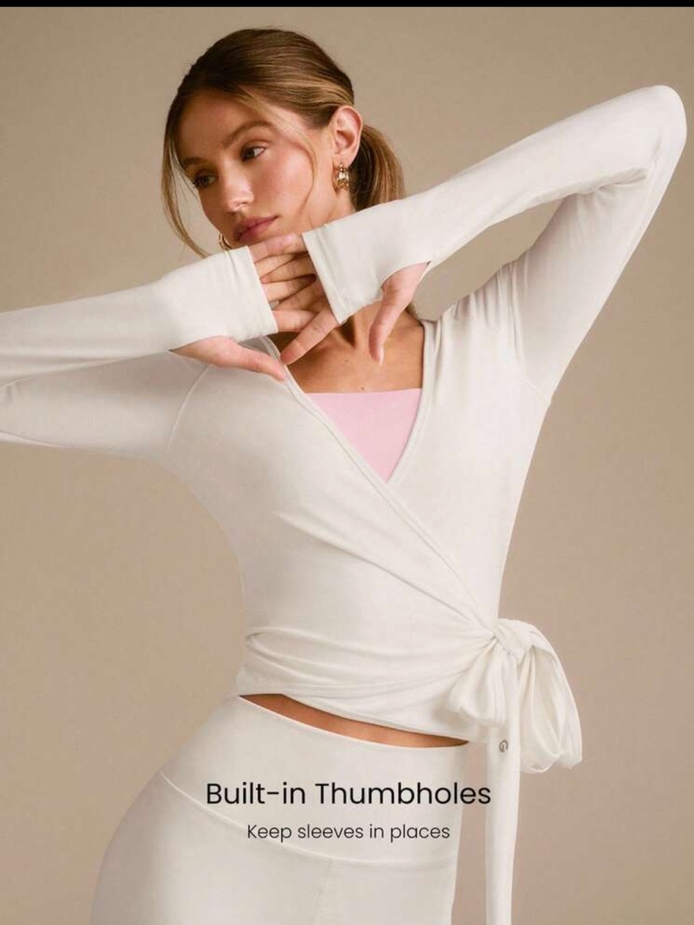 White Wrap Top with Thumbholes
